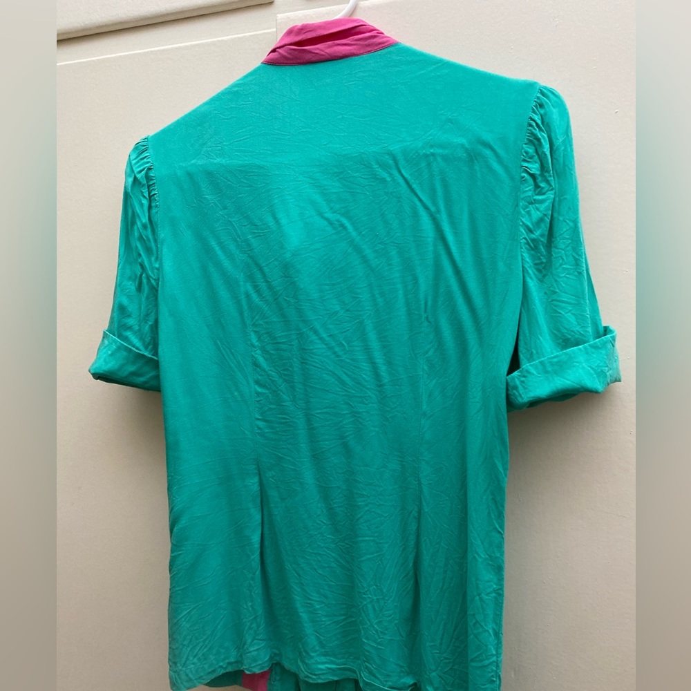 Vintage Green & Pink Button-Front Blouse - Picture 4 of 5